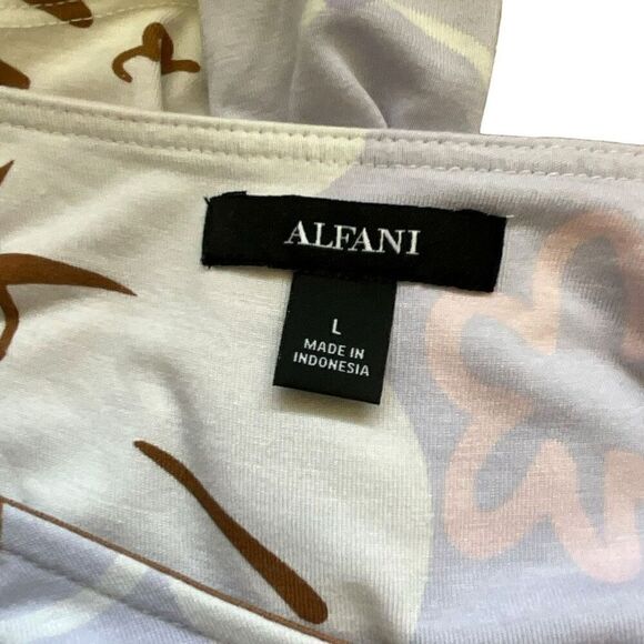 Alfani Womens Size Large Pullover Top Blue Brown Floral Print Short Sleeve - Picture 13 of 14